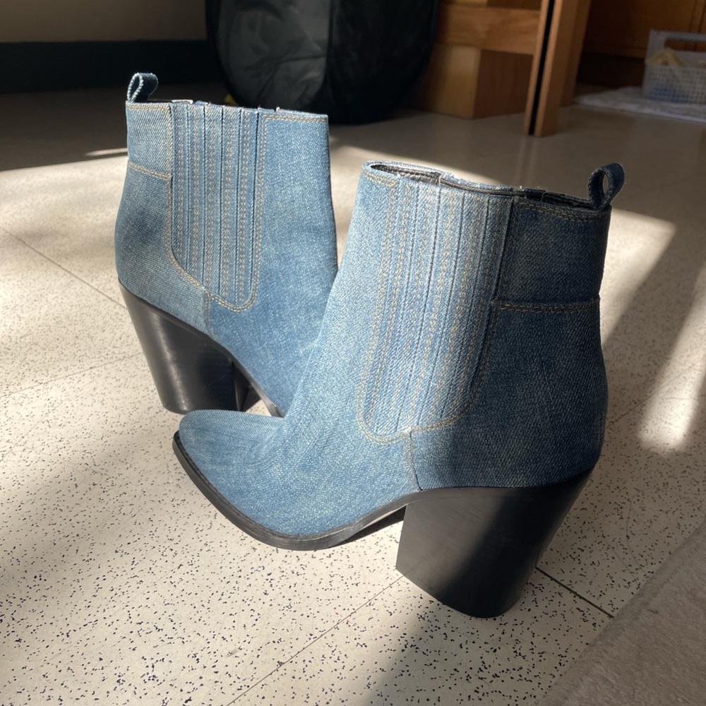 Kendall & Kylie Blue Denim Ankle Boots with Black Heel